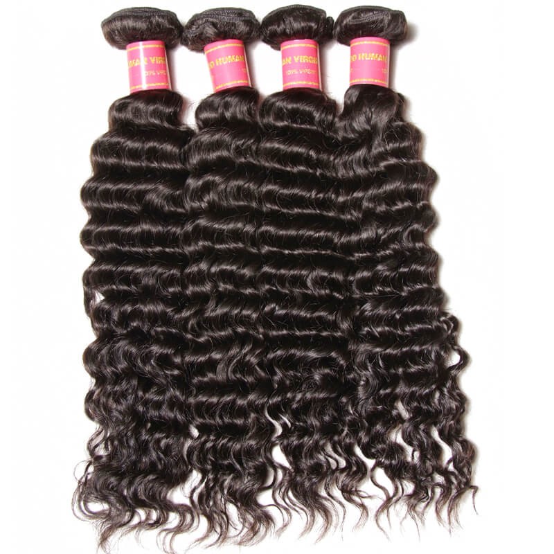 Idolra Soft Virgin Brazilian Deep Wave Hair Bundles 4pcs Quality Brazilian Virgin Hair Weave Natural Black